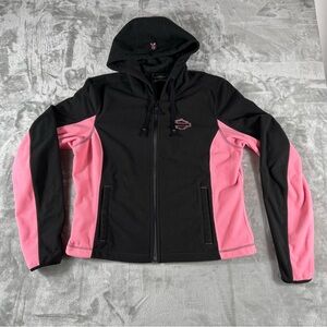 Harley Davidson Women’s Sz Petite XL Full Zip Fleece Hooded Jacket Black Pink